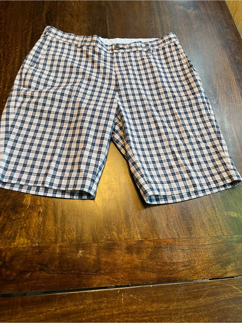 Brooks Brothers Navy and White Check Flat-Front Shorts